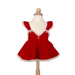 Size S 1970s Bryan Infants Wear Red Corduroy Dress w/ Matching Diaper Cover